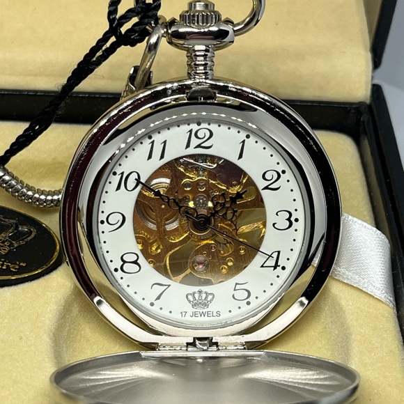 New in box Devonshire Pocket Watch, 17 Jewel Mechanical Skeleton Pocket Watch - Picture 3 of 6